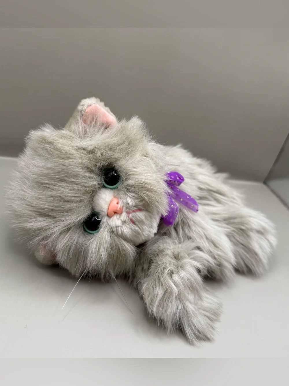 Vtg Tyco Kitty Kitty Kittens Gray Persian Stuffed Animal Plush Purring Cat